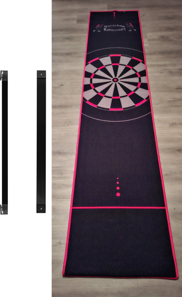 Dartshop Kattestaart Carpet Dart Mat 280cm x 60cm Black / Red Dartbord Design incl Verstelbare Oche