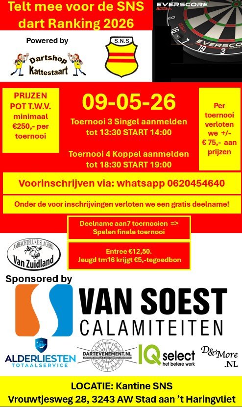 SNS Dart Toernooi 3 en 4 09-05-2026