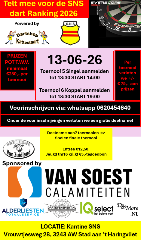 SNS Dart Toernooi 5 en 6 13-06-2026