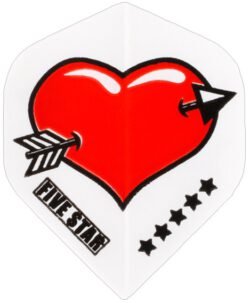 Bull's Five Star Hearts Dart Flights - No.2 - 100 Micron - Wit/Rood