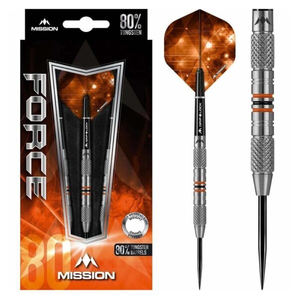 5057270080916_01 Mission Force M26 Twin Knurl 80% – 25 gram – Steeltip Dartpijlen