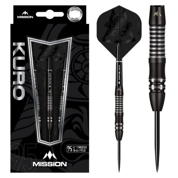5057270082729_01 Mission Kuro M2 Black Titanium 95% – 23 gram – Steeltip Dartpijlen