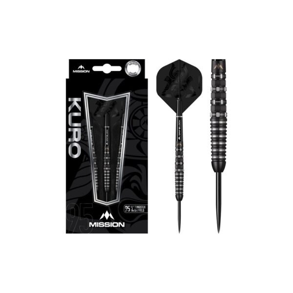 5057270082743_01 Mission Kuro M3 Black Titanium 95% – 24 gram – Steeltip Dartpijlen