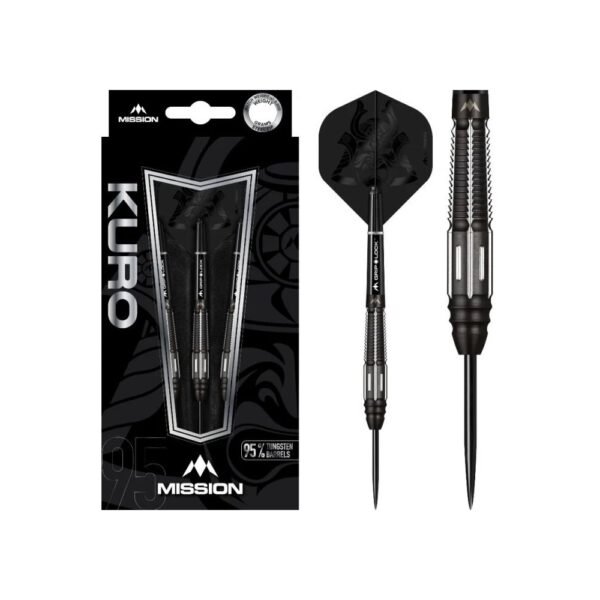 5057270082767_01 Mission Kuro M4 Black Titanium 95% – 23 gram – Steeltip Dartpijlen