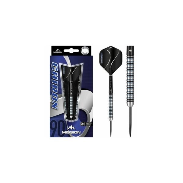 5057270189640_01 Mission Chiron M1 Electro Black & Blue 90% – 26 gram – Steeltip Dartpijlen