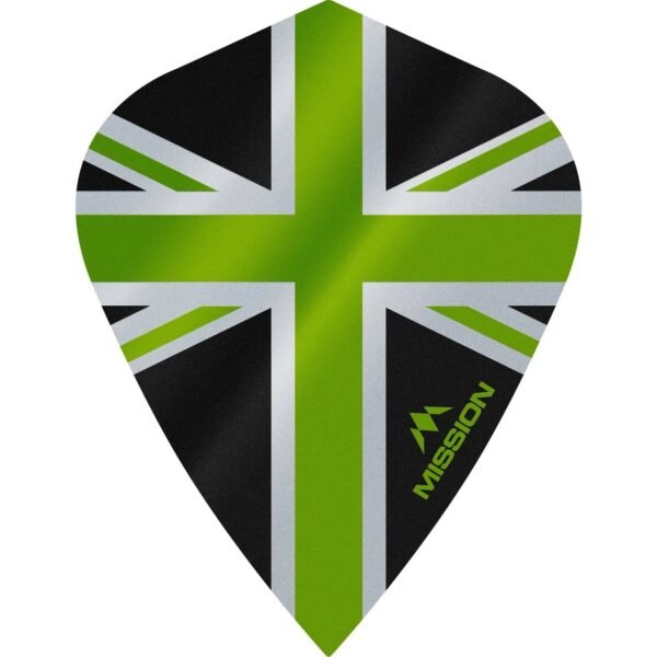 Mission - Alliance - Union Jack - Dart Flights - KITE - 100 Micron - Black with Green