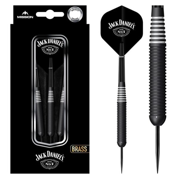 5057270191971_01 Mission Jack Daniel’s Old No.7 Electro Black Brass – 22 gram – Steeltip Dartpijlen