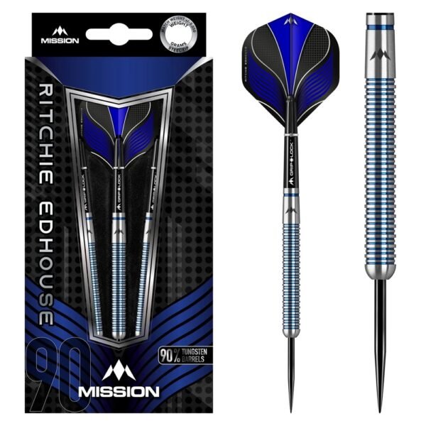 5057270192930_01 Mission Ritchie Edhouse Blue Electro 90% – 21 gram – Steeltip Dartpijlen