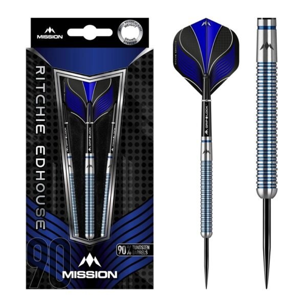 5057270192954_01 Mission Ritchie Edhouse Blue Electro 90% – 25 gram – Steeltip Dartpijlen