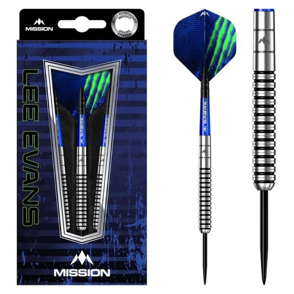 5057270281023_01 Mission Lee Evans Evz Electro Black 90% – 23 gram – Steeltip Dartpijlen