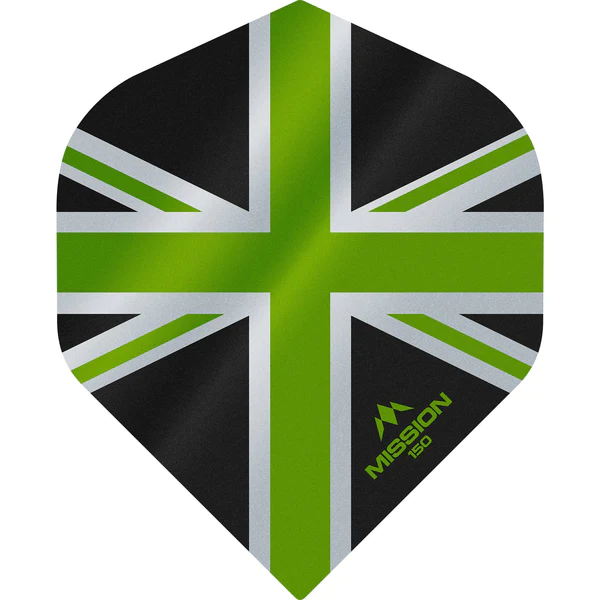 Mission - Alliance - Union Jack - Dart Flights - No2 - 150 Micron - Black with Green