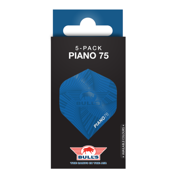 Piano 75 verpakking BLAUW Bull’s Piano 75 No.2 Flights Blue 5 Pack
