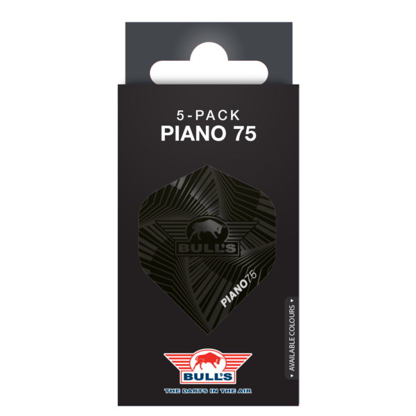 Piano 75 verpakking ZWART Bull’s Piano 75 No.2 Flights Black 5 Pack