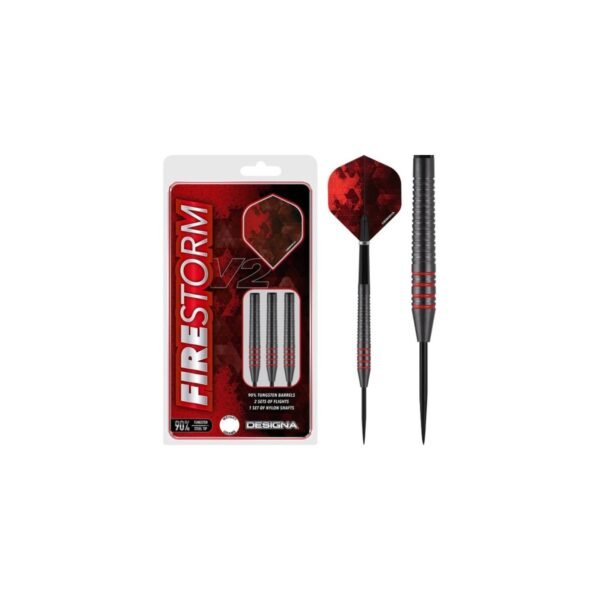 5057270087809_01 Designa Firestorm V2 Ringed Black 90% Tungsten Steeltip Dartpijlen 24 Gram